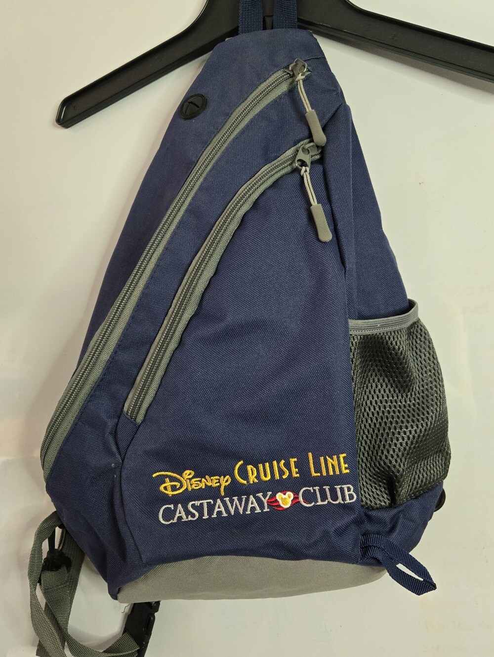 Disney Cruise Line navy blue gray nylon sling bag Castaway Club travel backpack
